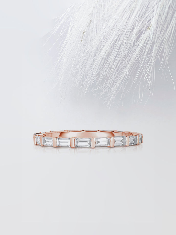 Baguette Cut Bar Eternity Diamond Wedding Band For Women