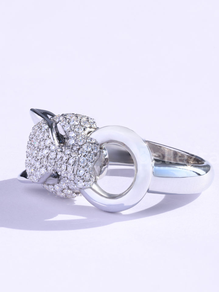 Round Cut Cluster Diamond Lion Face Moissanite Men's Ring