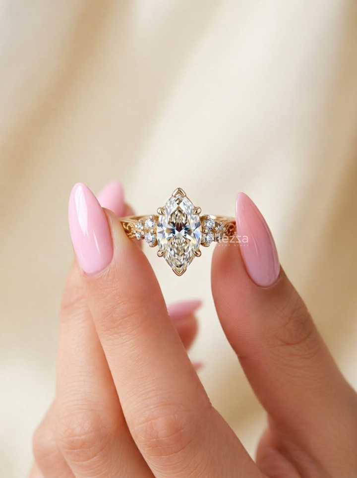 1.50CT Vintage Marquise Lab Grown Diamond Engagement Ring