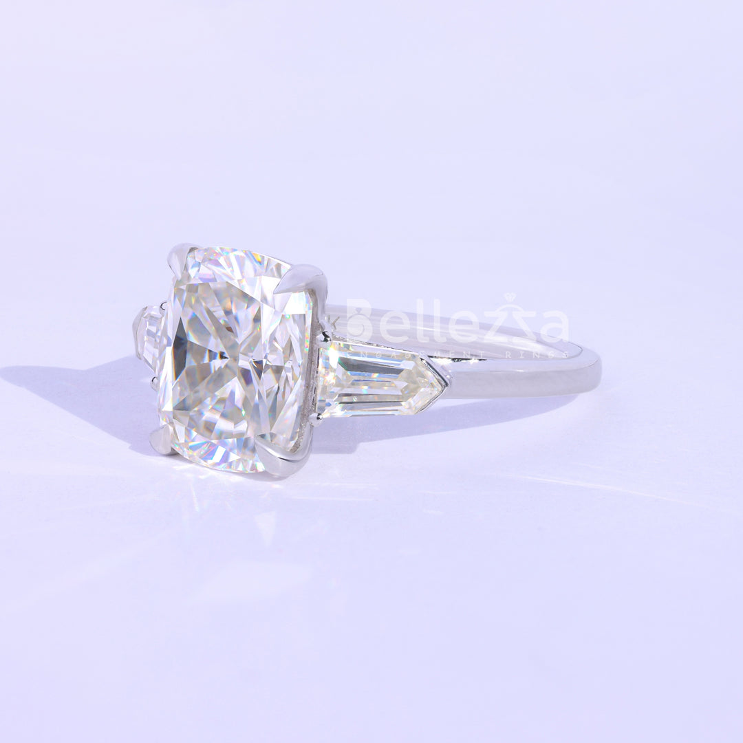 4.0CT Elongated Cushion Cut Three Stone Engagement Ring - Ready To Ship
