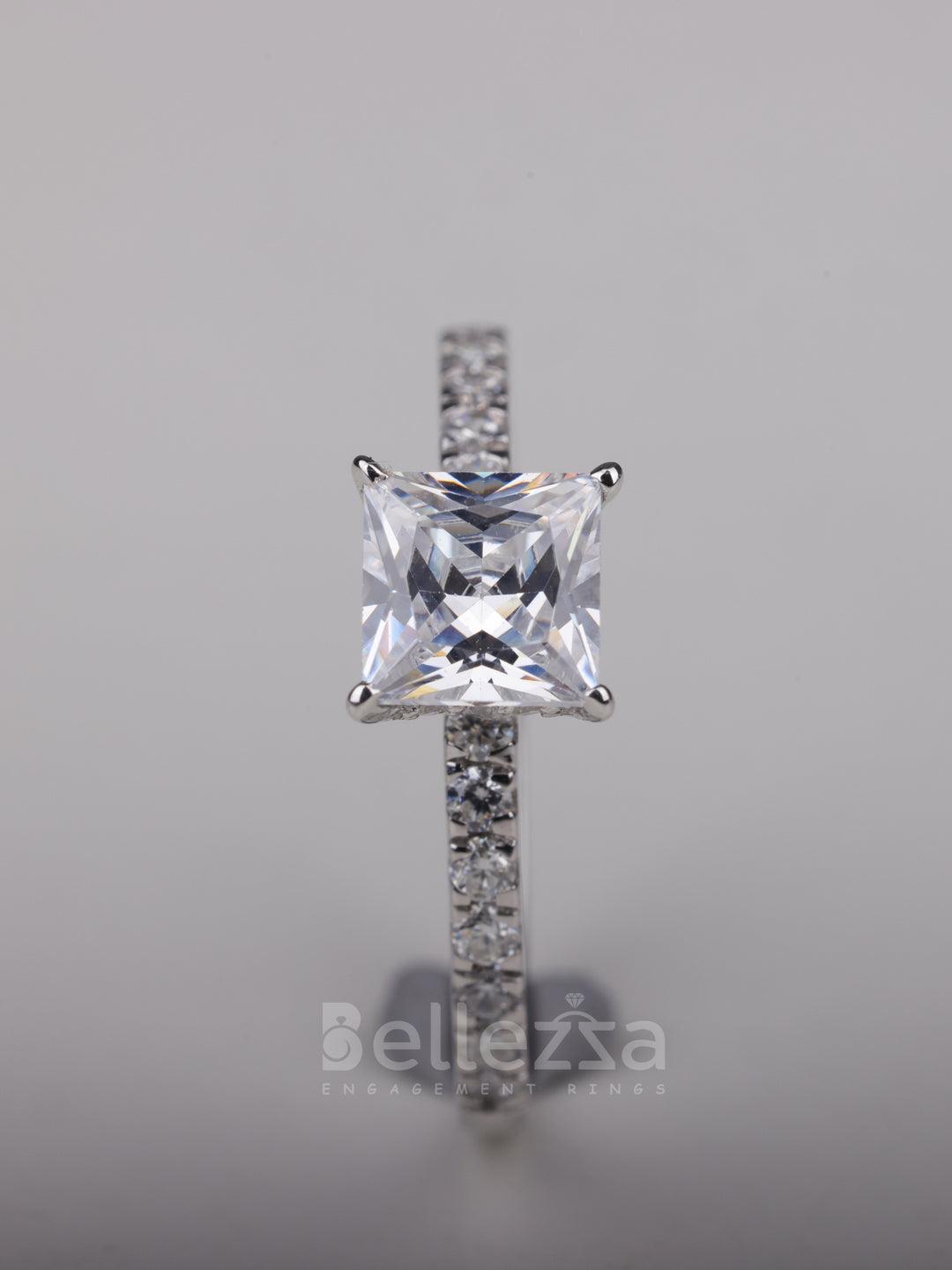 1.0CT Princess Cut Diamond Pave Setting Moissanite Engagement Ring