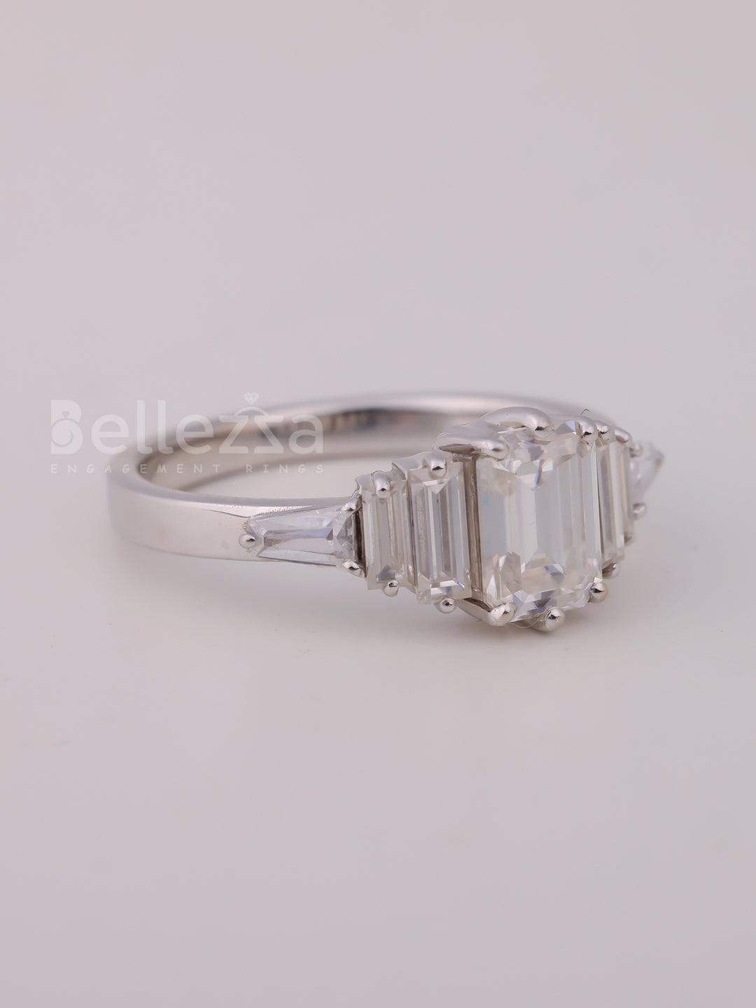 1.0CT Emerald Cut Cluster Diamond Moissanite Engagement Ring