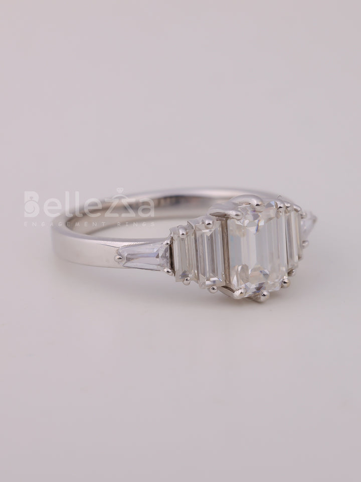1.0CT Emerald Cut Cluster Diamond Moissanite Engagement Ring