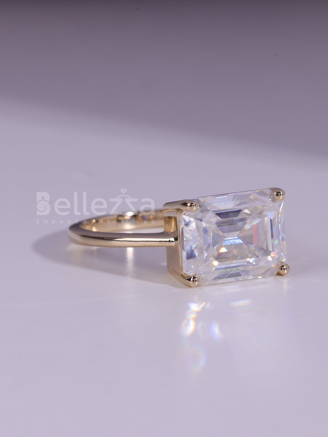 3.0CT East West Emerald Cut Solitaire Engagement Ring
