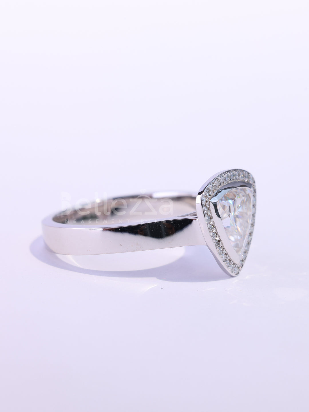 1.0CT Triangle Cut Halo Set Moissanite Engagement Ring