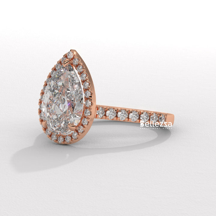 1.50-2.50CT Pear Cut CVD Diamond Halo Pave Setting Engagement Ring