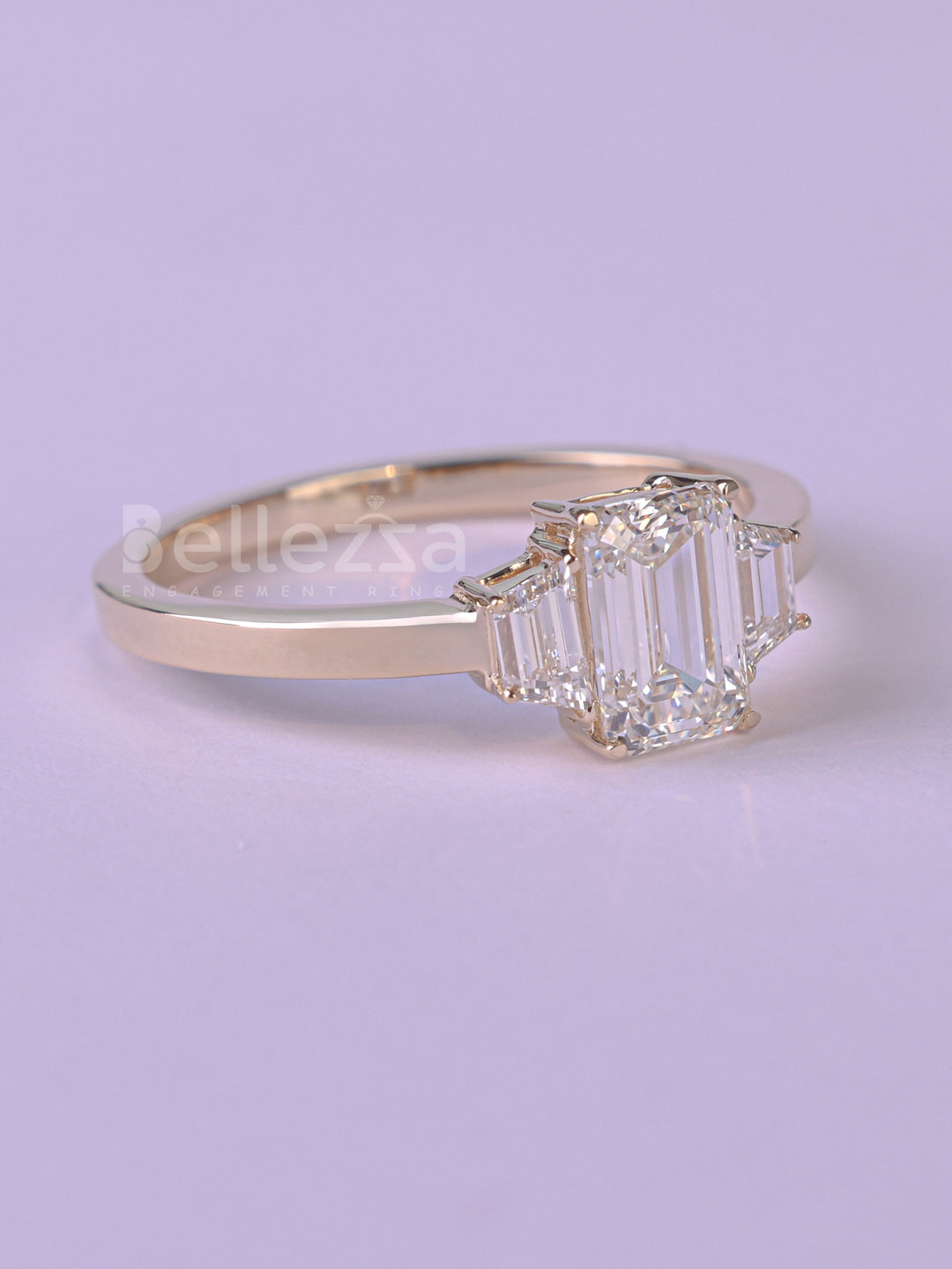2.0CT Emerald Cut Three Stone Moissanite Engagement Ring