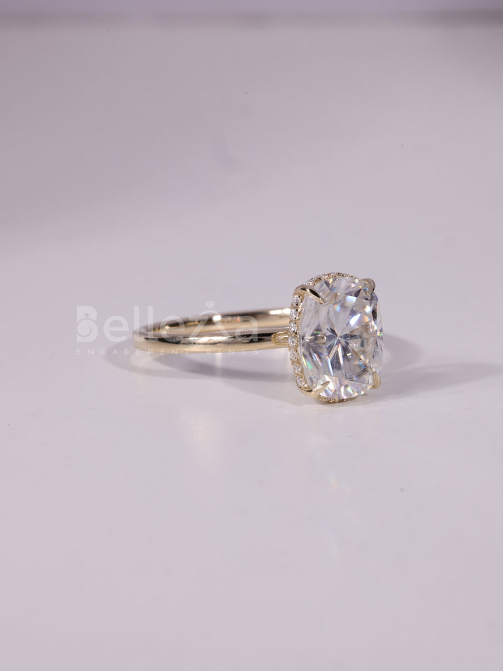 1.50CT-3.50CT Elongated Cushion Cut Hidden Halo Engagement Ring