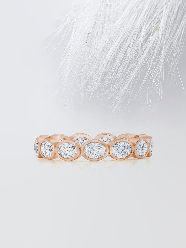 Oval Cut Bezel Diamond Wedding Band For Women