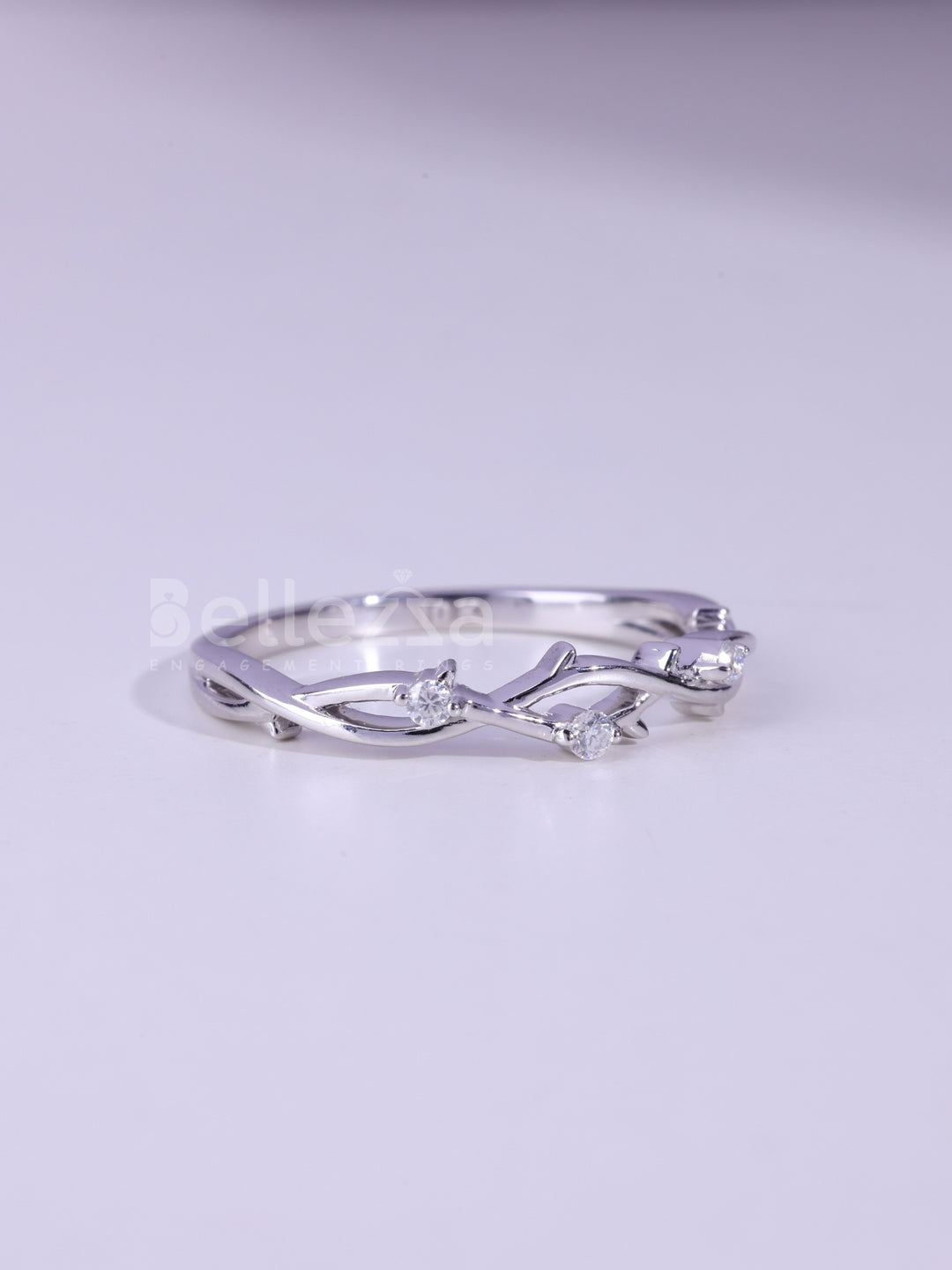 Round Brilliahnt Cut Nature Inspired Moissanite Wedding Band