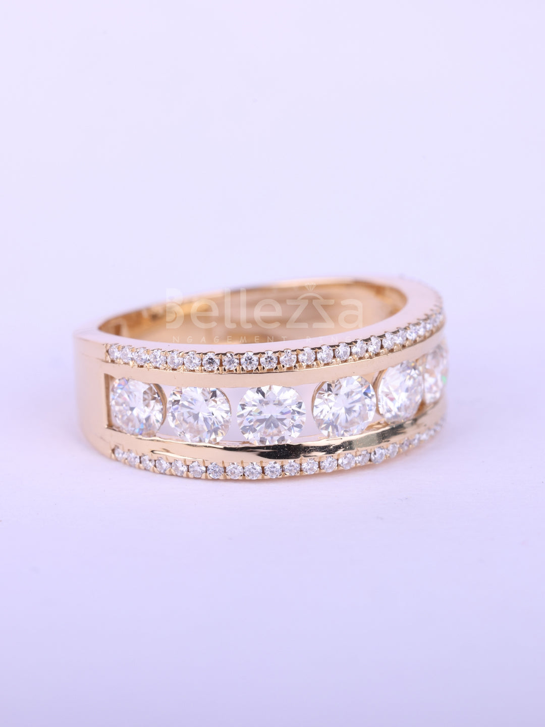 Round Cut Channel Set Half Eternity Wedding Band