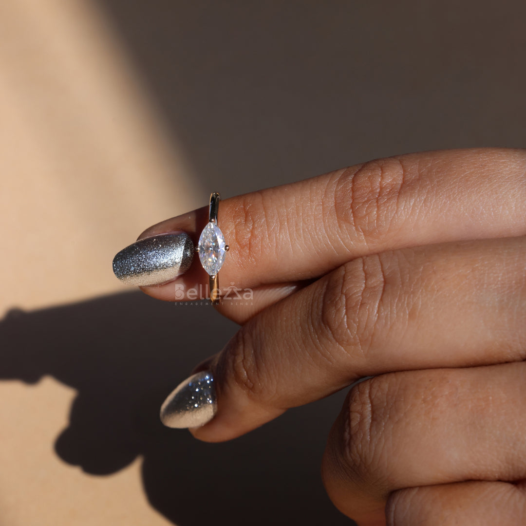 1.0CT East West Marquise Cut Solitaire Moissanite Engagement Ring - Ready to Ship