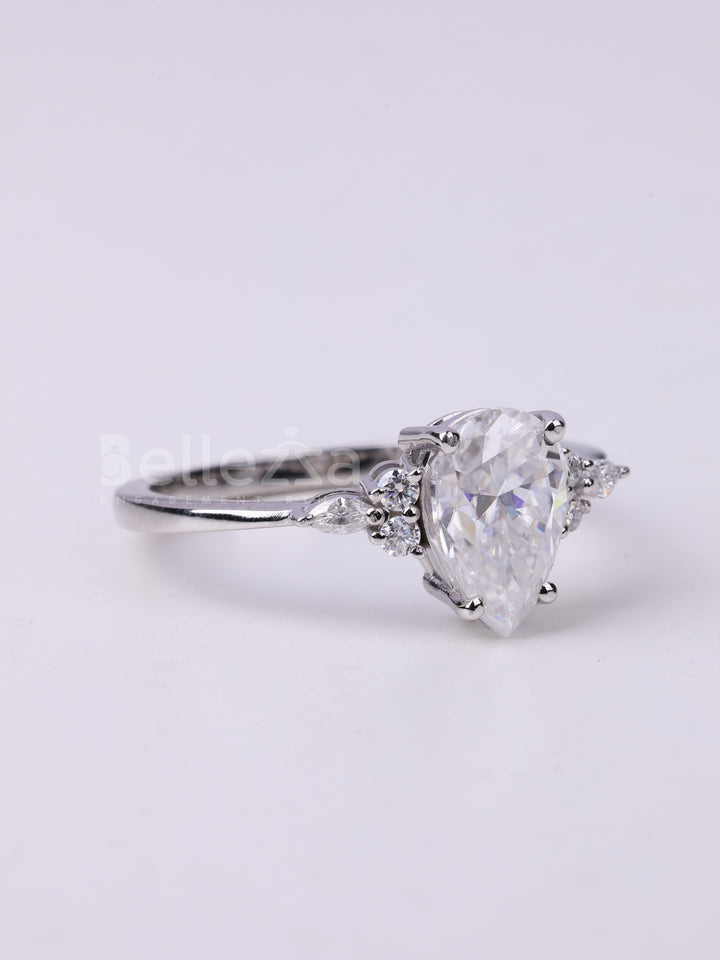 1.50CT Pear Cut Cluster Diamond Engagement Ring