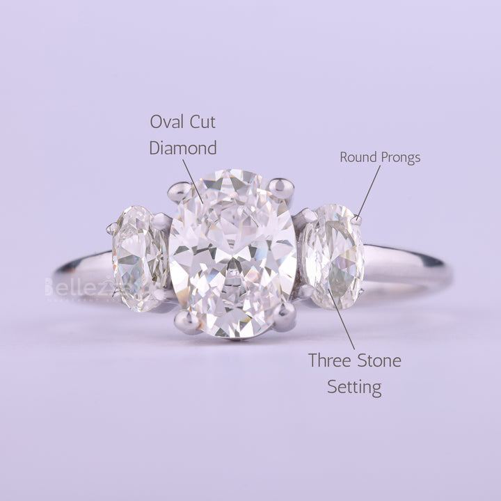 1.0CT Oval Cut Three Stone Moissanite Engagement Ring