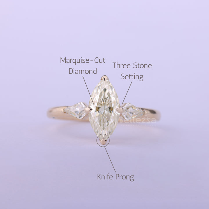 1.50CT Marquise Cut Moissanite Three Stone Engagement Ring