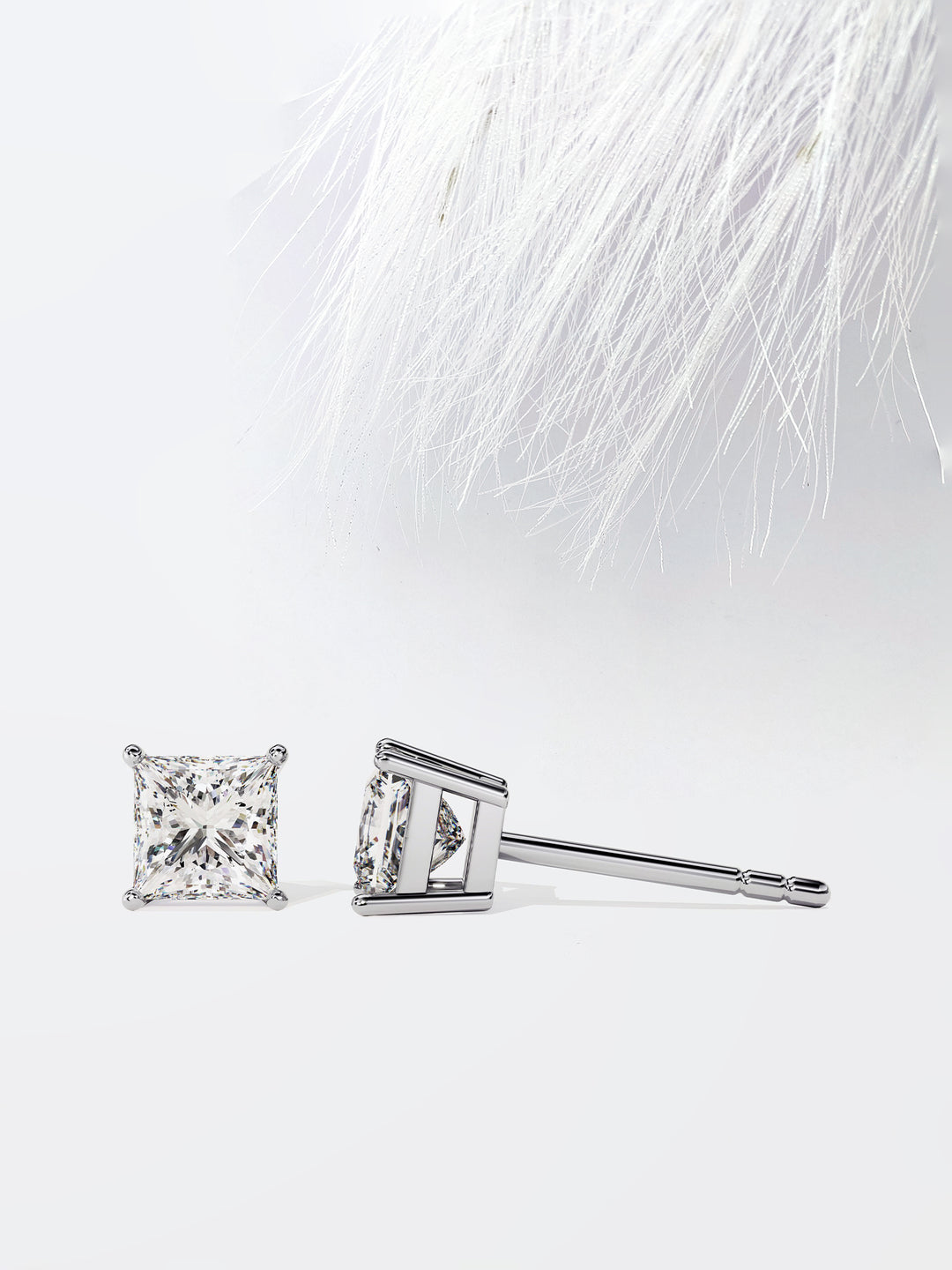 Princess Cut Solitaire Moissanite Stud Diamond Earrings For Women