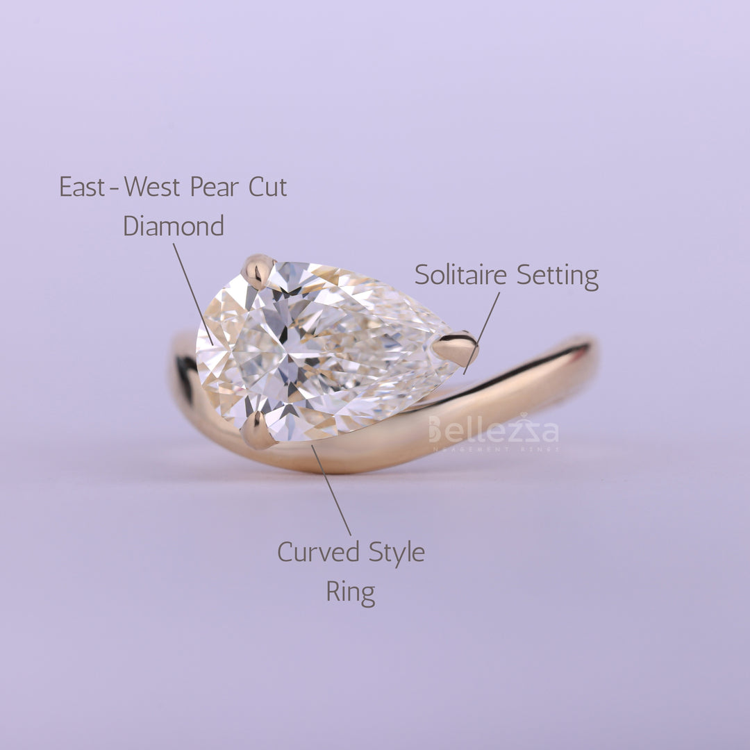 1.50CT East-West Pear Cut Curved Solitaire Engagement Ring