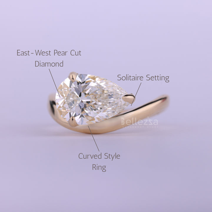 1.50CT East-West Pear Cut Curved Solitaire Engagement Ring