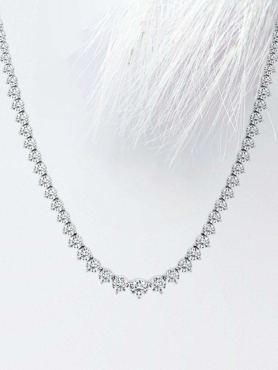 Round Cut Moissanite Riviera Diamond Tennis Necklace In White Gold