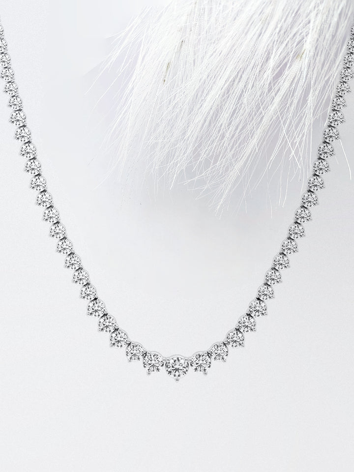 Round Cut Moissanite Riviera Diamond Tennis Necklace In White Gold
