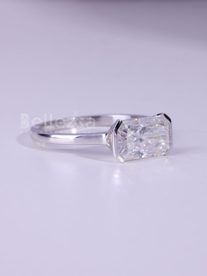 2.0CT Radiant Cut Half Bezel Setting Moissanite Engagement Ring