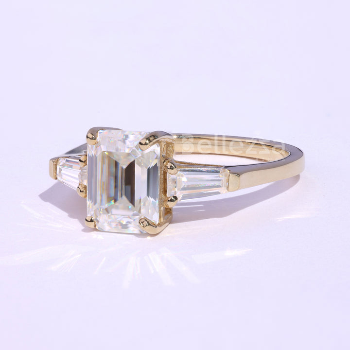 1.75CT Emerald Cut Three Stone Moissanite Engagement Ring - Ready To Ship