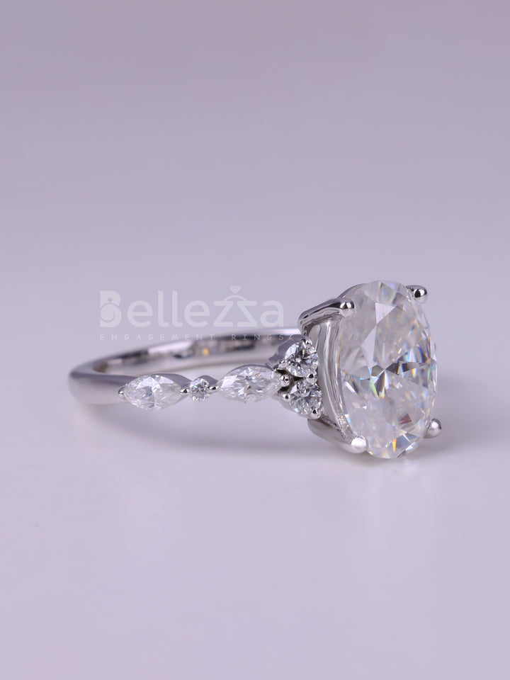 2.50CT Oval Cut Cluster Diamond Moissanite Engagement Ring