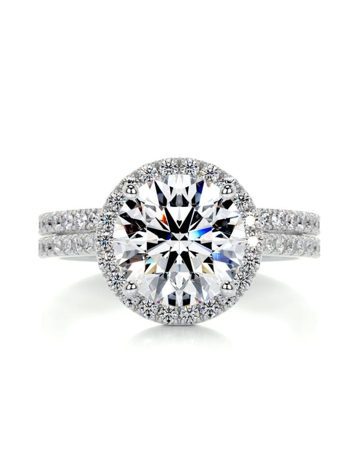 2.0 CT Round Halo & Pave F-VS CVD Diamond Bridal Set