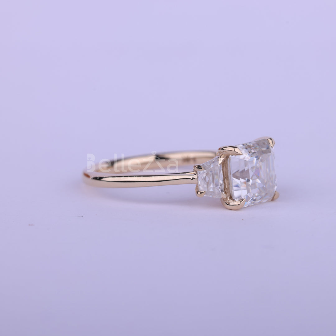 1.0CT Asscher Cut Diamond Three Stone Moissanite Engagement Ring