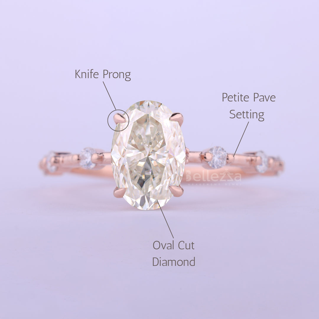 1.0CT Oval Cut Petite Pave Setting Moissanite Engagement Ring
