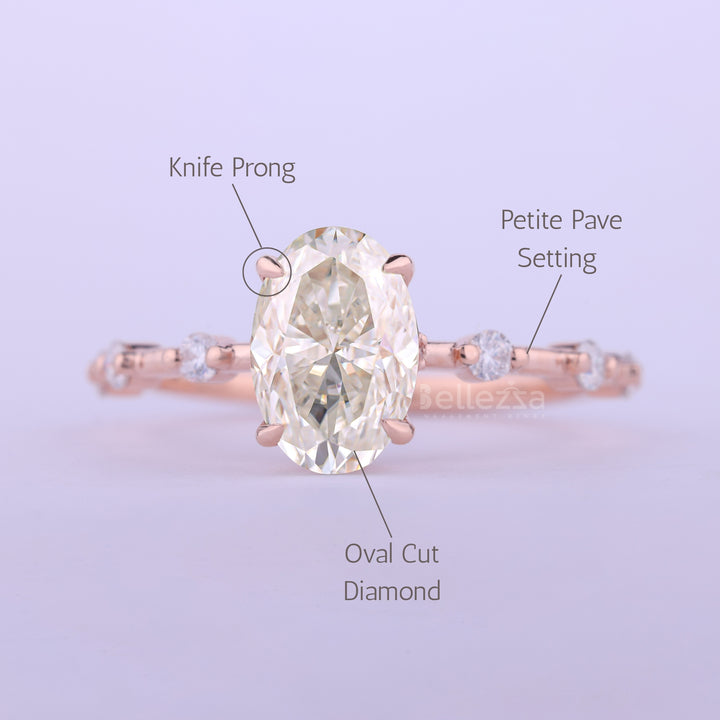 1.0CT Oval Cut Petite Pave Setting Moissanite Engagement Ring