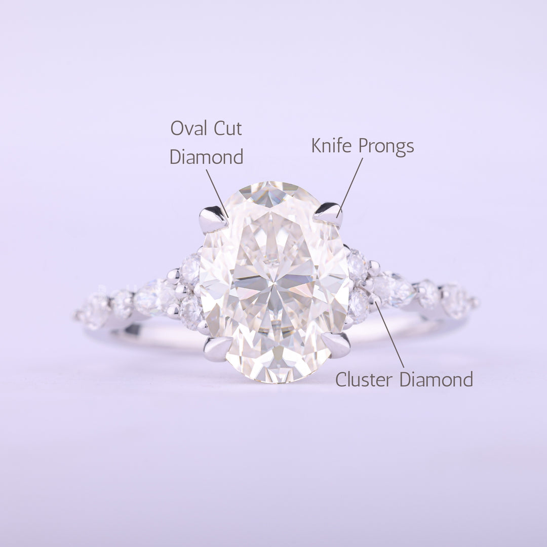 1.50CT Oval Cut Cluster Diamond Moissanite Engagement Ring