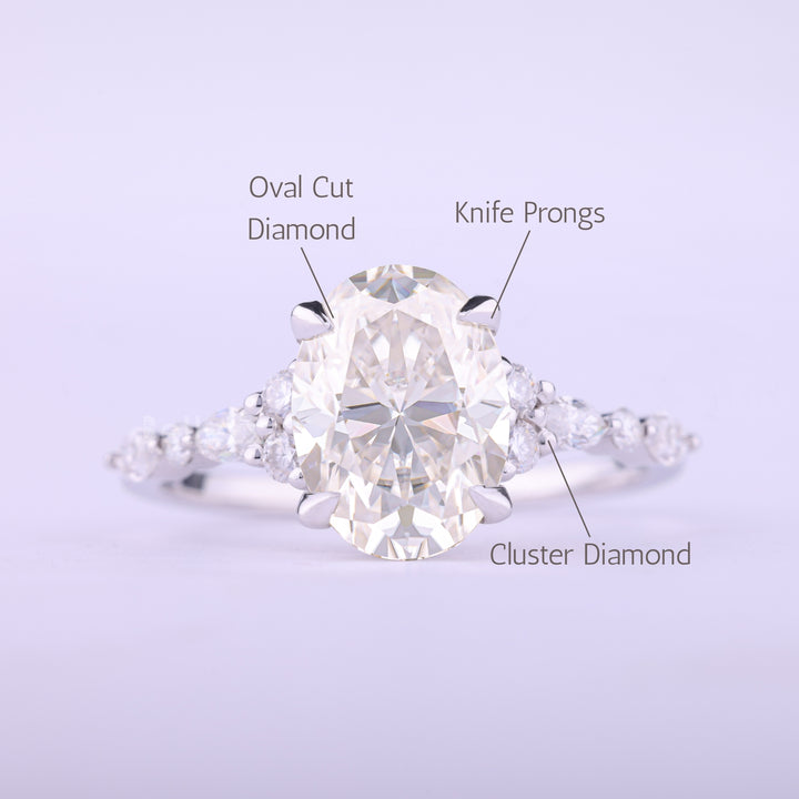 1.50CT Oval Cut Cluster Diamond Moissanite Engagement Ring