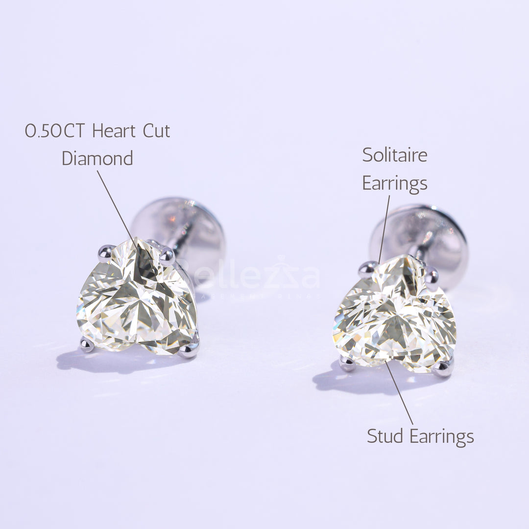 2.0CTW Heart Cut Solitaire Moissanite Stud Earrings