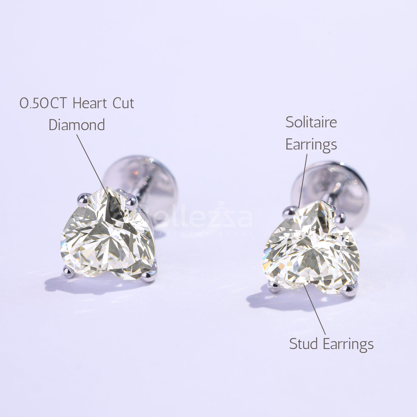 2.0CTW Heart Cut Solitaire Moissanite Stud Earrings