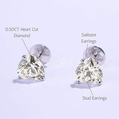 2.0CTW Heart Cut Solitaire Moissanite Stud Earrings