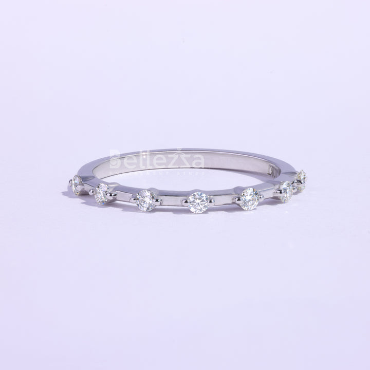 Round Cut Petite Pave Setting Moissanite Wedding Band - Ready To Ship