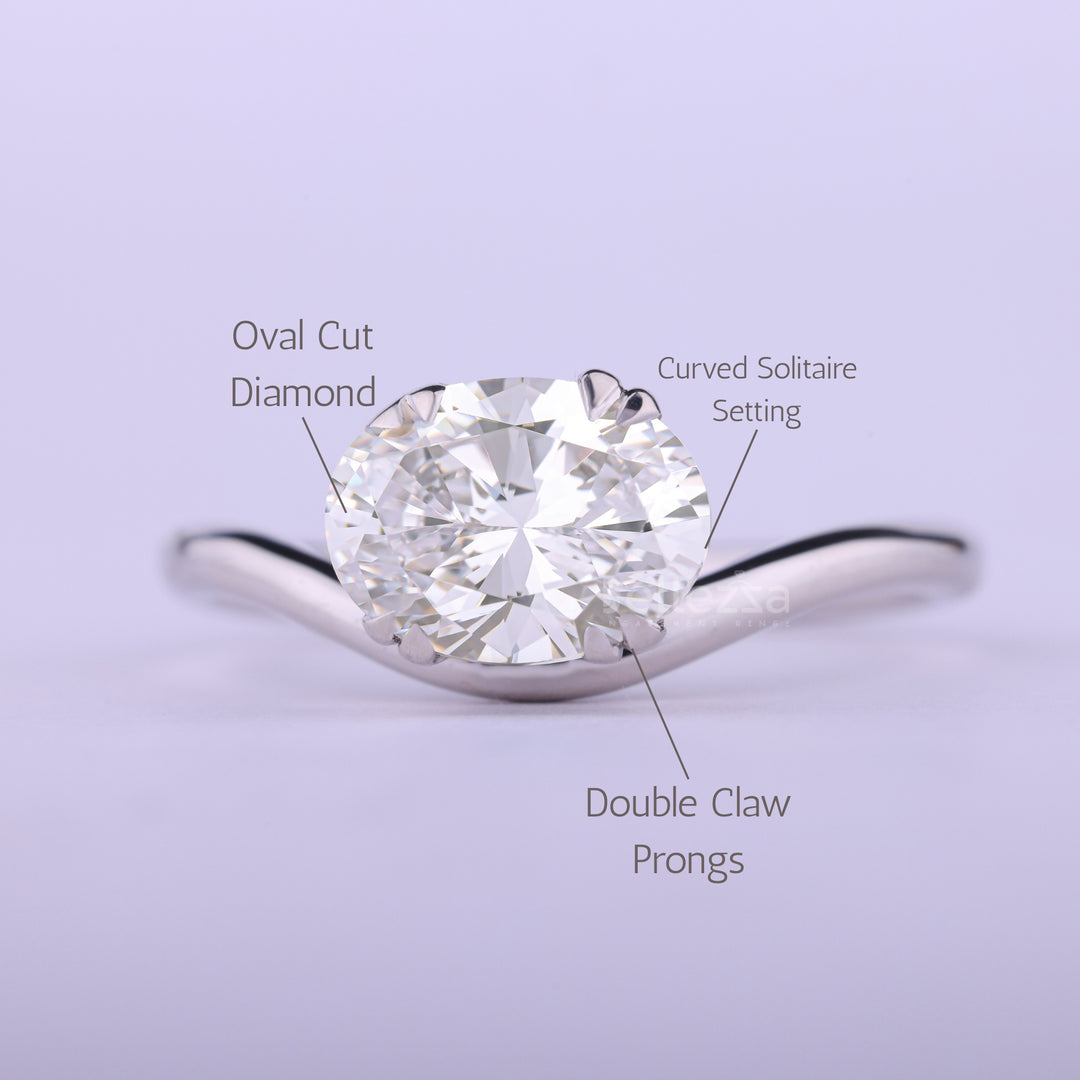 1.50CT East-West Oval Cut Curved Moissanite Engagement Ring