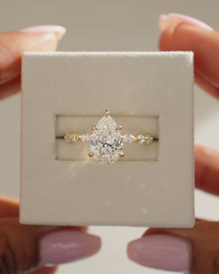 2.0 CT Pear Cut Hidden Halo Pave Setting Moissanite Wedding Ring