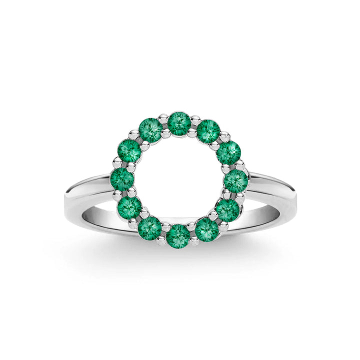 1.92TCW Round Diamond Open Moissanite Emerald Birthstone Wedding Ring