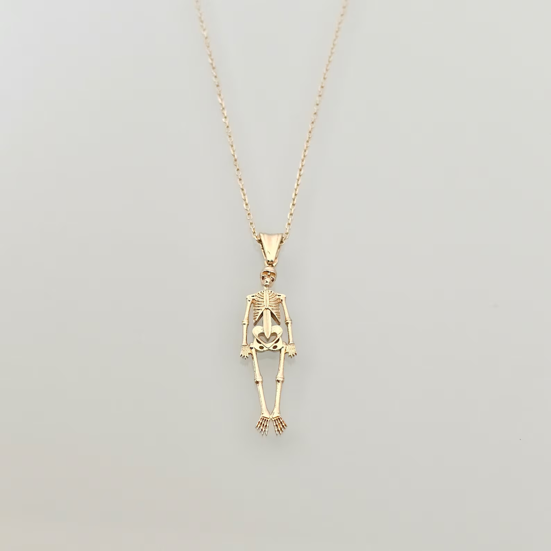 14K Gold Skeleton Figure Necklace for Women