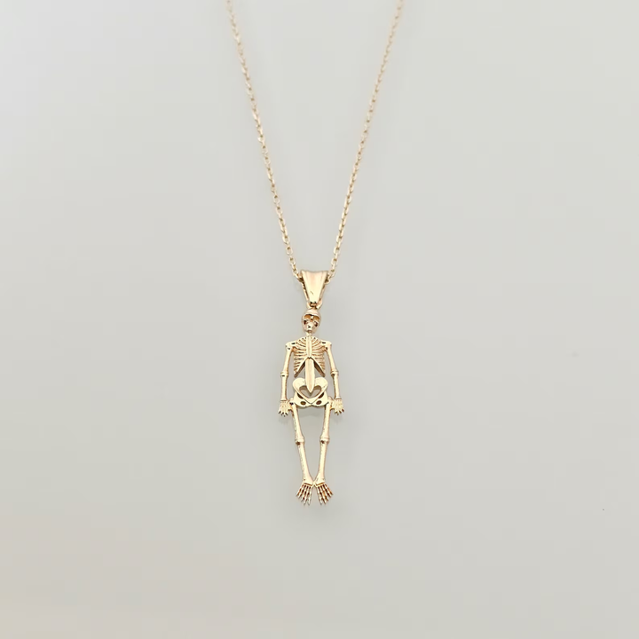 14K Gold Skeleton Figure Necklace for Women