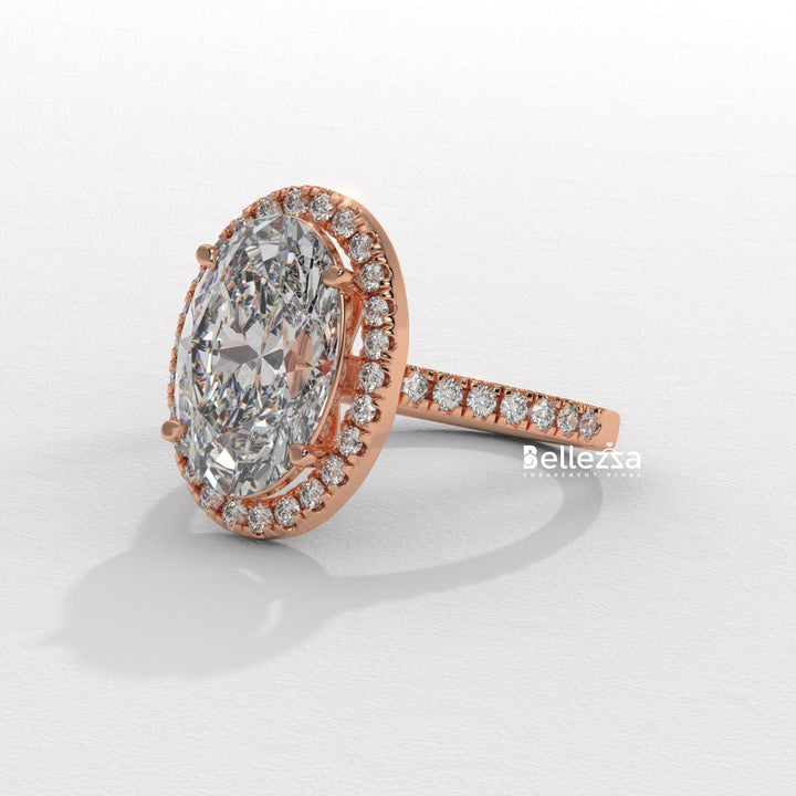 3.0-3.50CT Oval Cut CVD Diamond Halo Pave Setting Engagement Ring