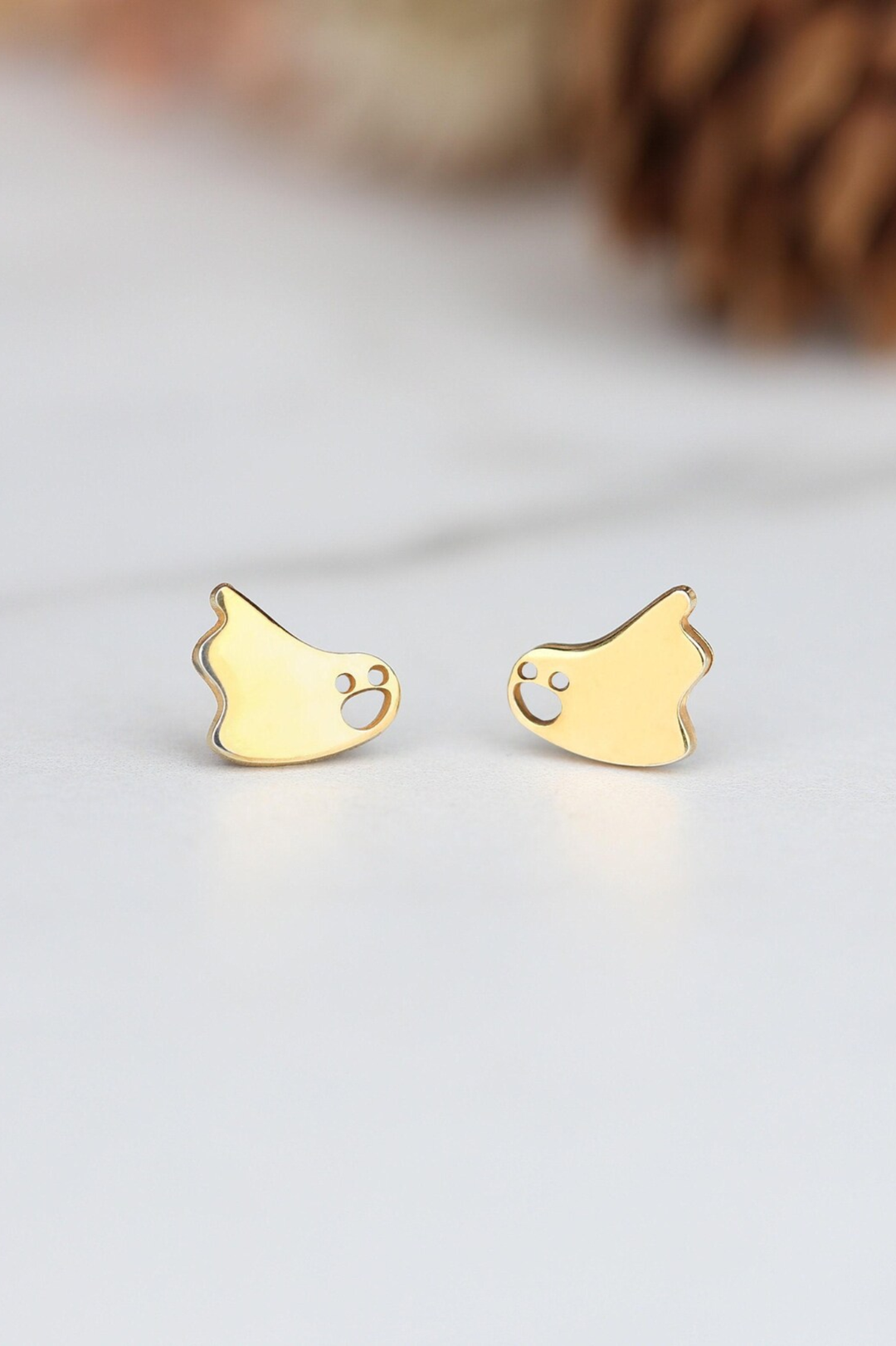 14K Halloween Ghost Gold Stud Earrings for Women