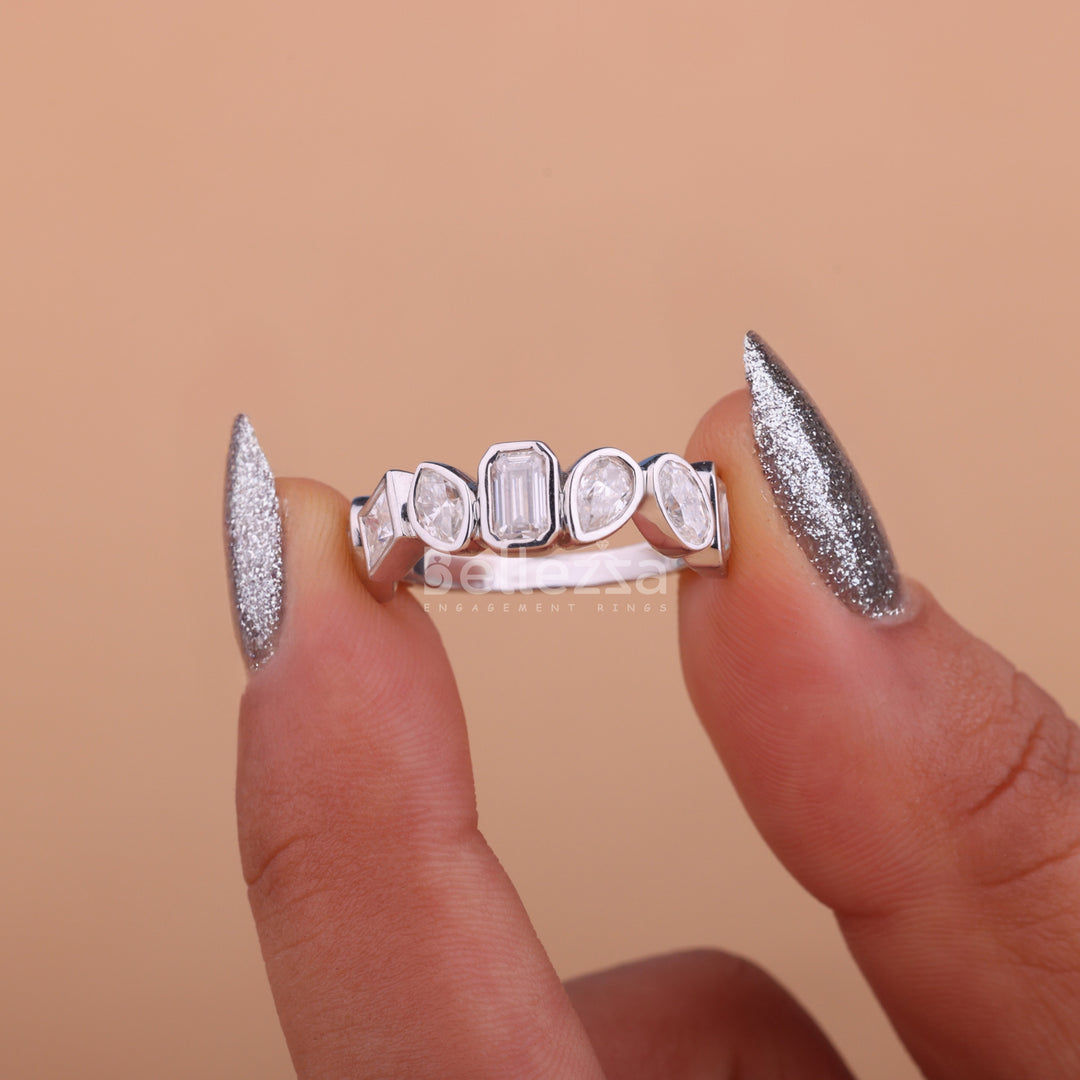 Multi Diamond Bezel Setting Unique Wedding Band - Ready To Ship