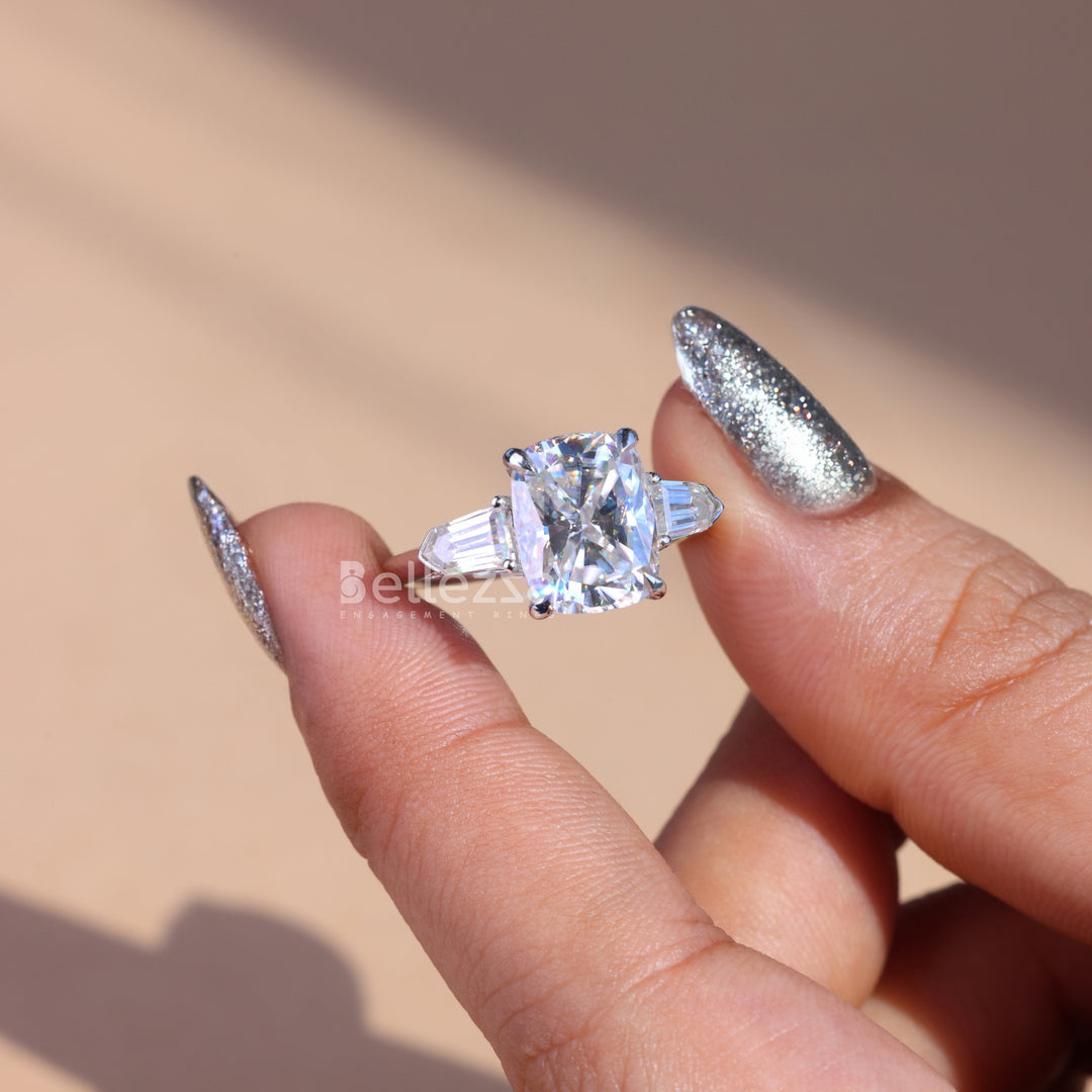 4.0CT Elongated Cushion Cut Three Stone Engagement Ring - Ready To Ship