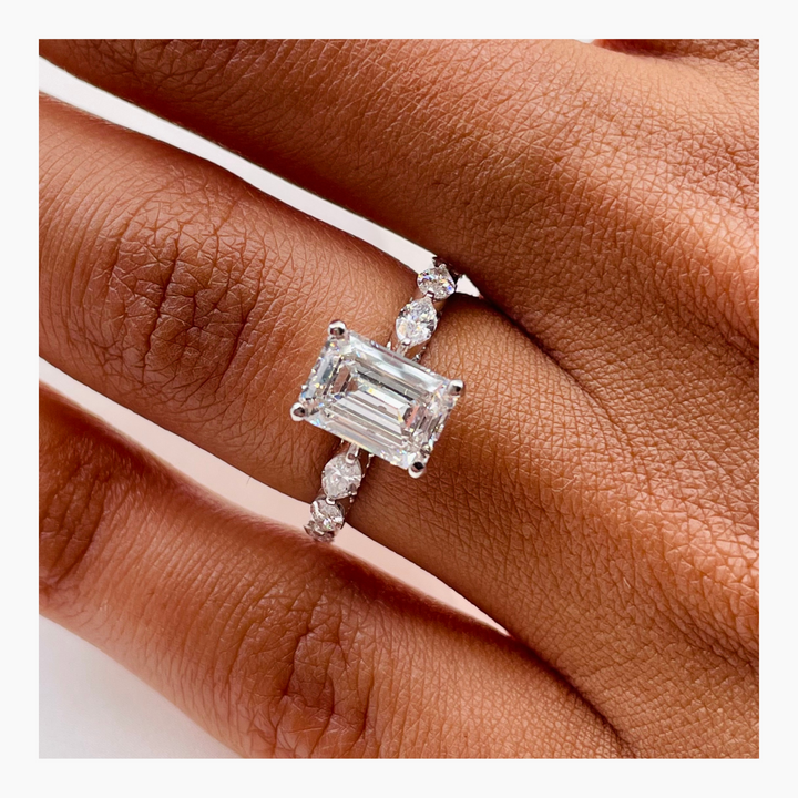 1.71-3.50 CT Emerald Cut Pave Diamond Engagement Ring
