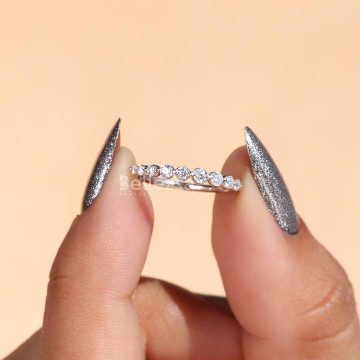 Round Cut Half Eternity Moissanite Wedding Band - Ready To Ship