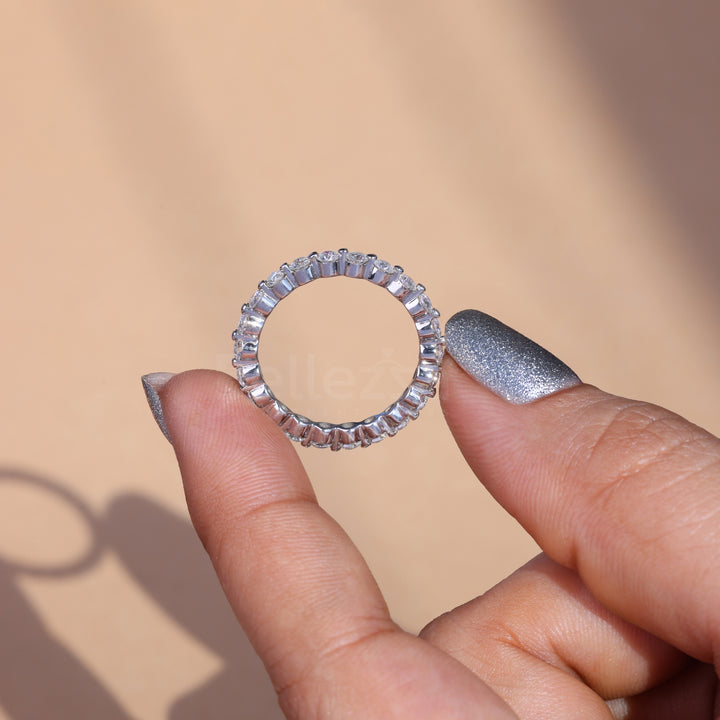 Round Brilliant Bubble Prong Moissanite Wedding Band - Ready to Ship