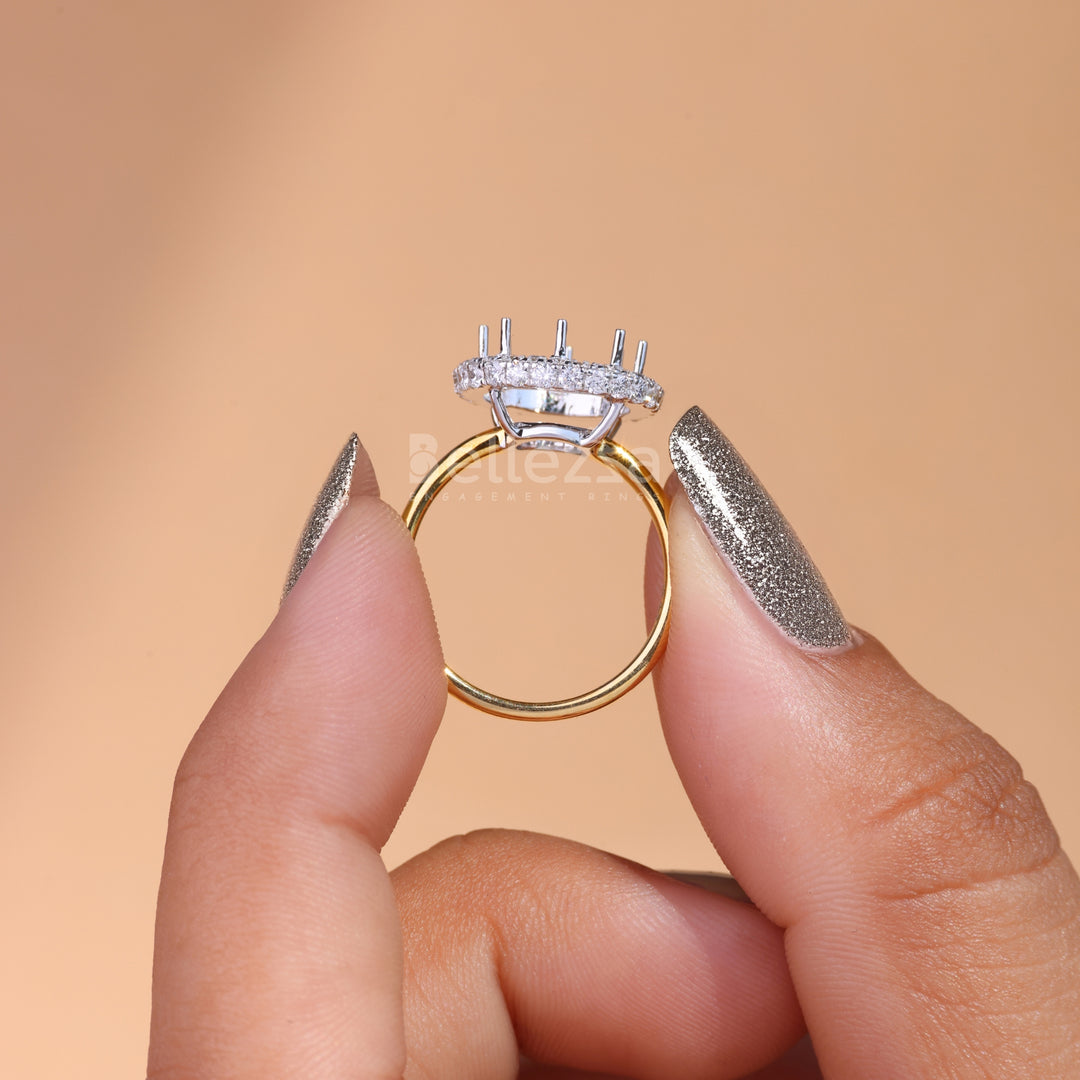 Round Cut Halo Diamond Semi Mount Engagement Ring - Ready To Ship